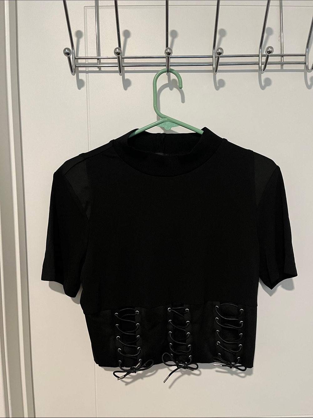 Bebe Black Short Sleeve Corset Crop Style Top Goth Whimsigoth Emo Witchy Vixen